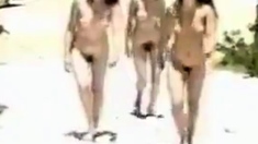 3 Hairy Bush Nudist Girls By The Sea