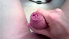 Shaved cock POV handjob until cum