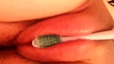 massaging my leaky pussy with a toothbrush