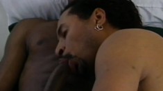 Muscled ebony dude takes some hot sucking before he nails that ass