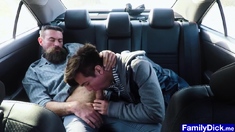 Hunk stepdaddy anal plows stepson in the car backseat